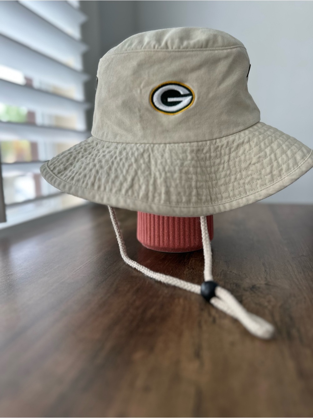 🏈Vintage Reebok Green Bay Packers NFL On Field Bucket Hat XL Khaki Drawstring 💚💛